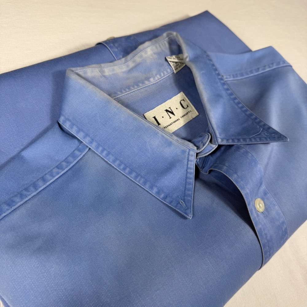 INC International Concepts Men L Blue‎ Short Sleeve Button Down Shirt distressed